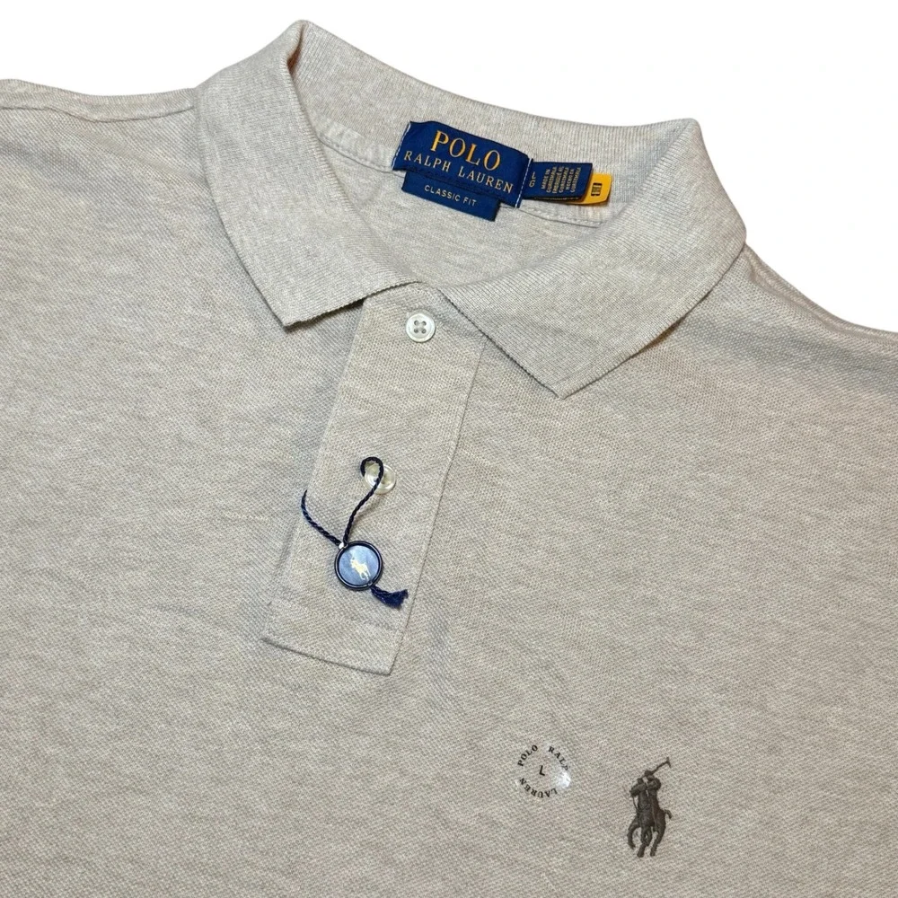 Polo Ralph Lauren Mens L Classic Fit Short Sleeve Polo Shirt Tan Heather NWOT